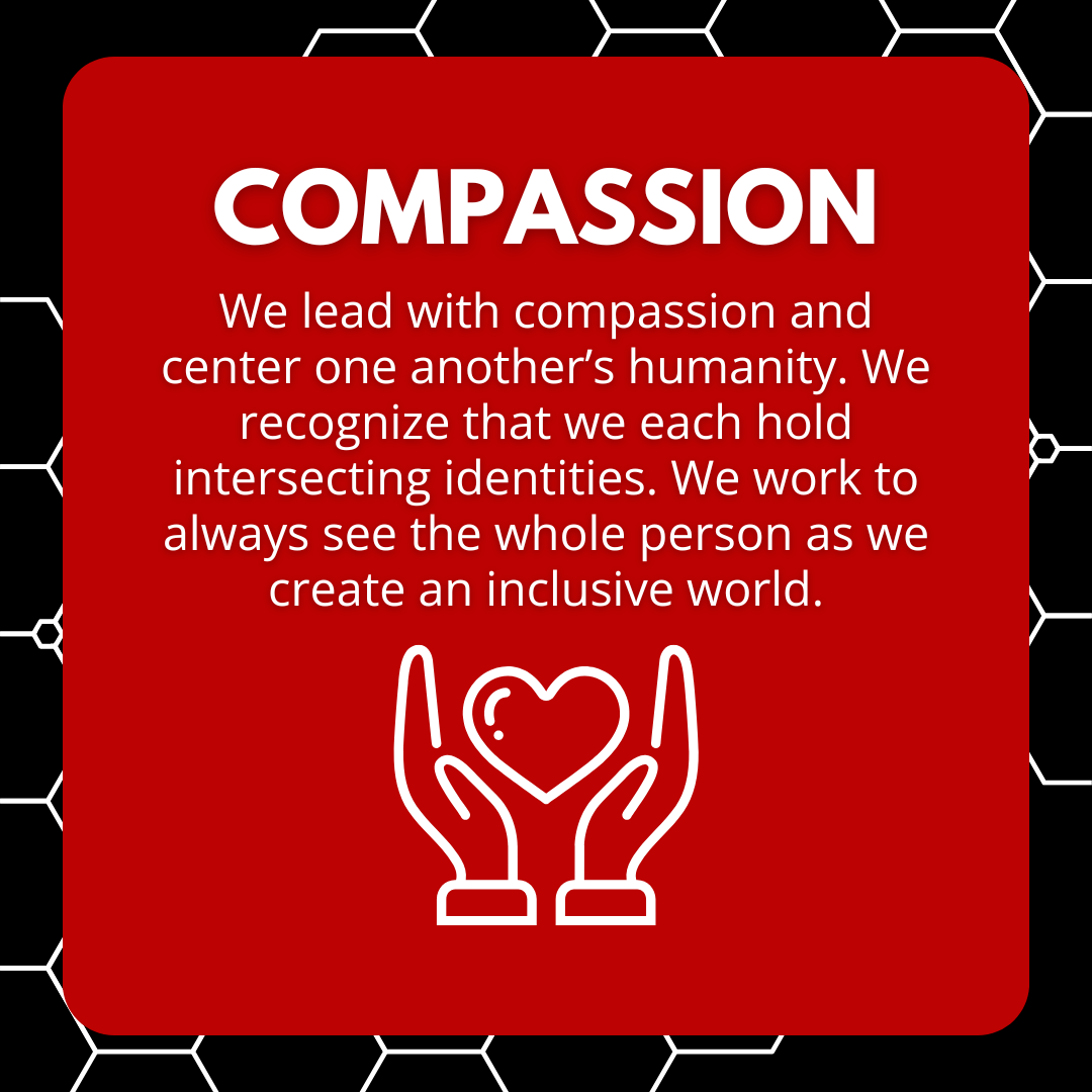 WDC Black, White, and Red values Infographic showing Compassion