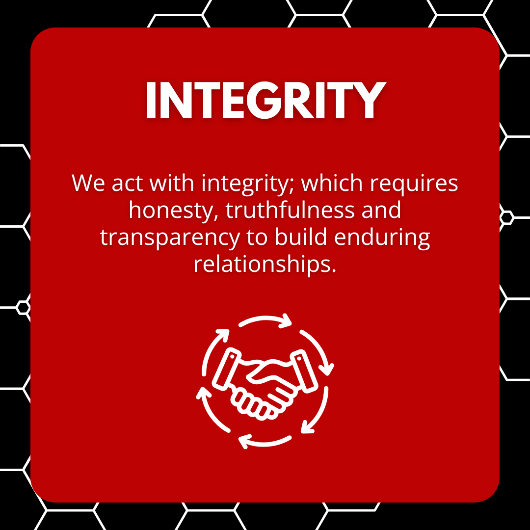WDC Black, White, and Red values Infographic showing integrity